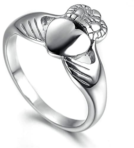 Ringe Herren Edelstahl, Herren Ring Verlobung Silber Claddagh Crown Herz und Hand Herrenringe Größe 52 (16.6)