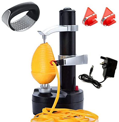 AIHANCH Automatic Potato Peeler Electric Peeler for Potatoes and Fruit [1 Adapter 2 Extra Blades] - Electric Apple Peeler Fruit Peeler Stainless Steel Kitchen Peeling Tool with Garlic Press Rocker