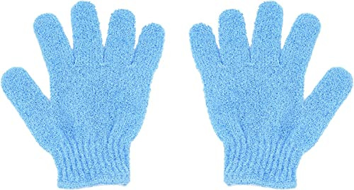 Exfoliating Gloves - Bamboo Shower Gloves - Bath and Body Exfoliator Mitts - Scrubs away Ingrown Hair and Dead Skin - Natural Eco Microfibre Bath Gloves - Blue