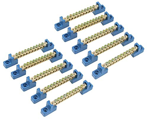 VENEKA Klemmen Block Blau Klemmen Schiene 10 Positionen Schraube Messing Klemme Erdung Streifen Sammel Schienen Block Packung mit 10 Stück