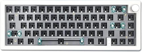 BOYI GMK67-65% Tastiera Meccanica, Tri-Mode Wireless RGB, Hot-Swap, Bluetooth 5.0/2.4G/Type-C, Tappetino isolante acustico EVA, personalizzabile (bianco+manopola)
