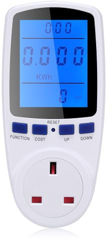 JIZZU Power Meter Plug Energy Monitor, Power Measurement Socket LCD Display Electricity Usage Power Meter Socket Energy Watt Volt Amps Wattage KWH Power Measurement Analyser AC230V