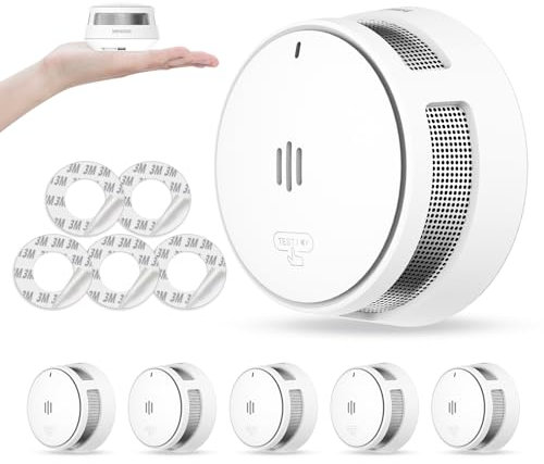 Smoke Alarm, 10 Years Battery, Smoke Alarms for Home, Fire Alarm with Mute Remotely Function,Big Test/Silence Button Smoke Alarms, Conforms EN14604, UKCA (5 Smoke)