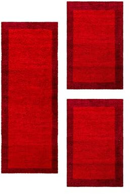 Carpetsale24 Bettumrandung Schlafzimmer 3teilig Shaggy Hochflor Teppich Rot Bettvorleger Schlafzimmer Bettset: 2 St. 100x200 cm | 1 St. 80x250 cm - Flauschiger Teppich Läufer Set Weich Bordüre Design