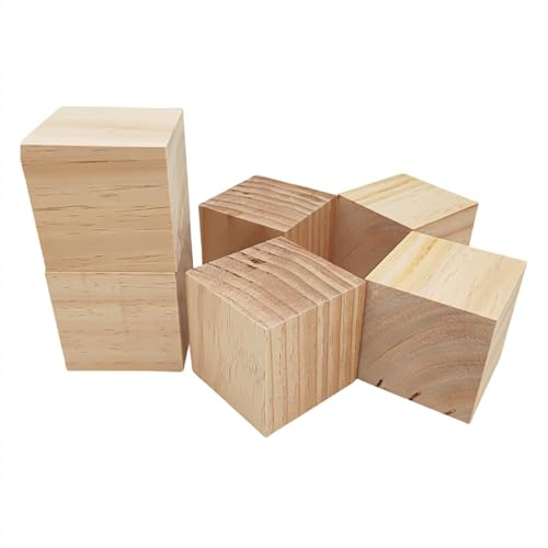Cubos de madera 8 cm/6 piezas, bloques cuadrados de madera natural en bruto para manualidades, escultura y proyectos de bricolaje