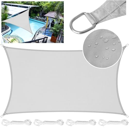 LEcylankEr Sun Shade Sail 2x4m Rectangular PES Polyester Waterproof Sail Shade with Accessories 95% UV Block Shade Sails Sun Shades for Garden Outdoor Patio Pergola Balcony (light grey, 2 x 4 m)