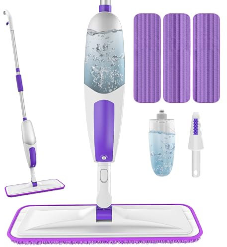 Microfibre Spray Mops for Cleaning Floors: SEVENMAX Flat Foor Mop with 3 Washable Pads 550ml Refillable Bottle Dry Wet Use for Kitchen Bathroom Hard Wood Laminate Tile Vinyl Wooden Floor Dust Cleaning