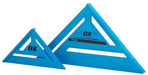OX Trade 2pc Rafter Square Set – 180mm & 300mm, Heavy Duty ABS Plastic Roofing & Carpentry Squares with Easy-Read Graduations & Wide Base for Accurate Marking, Cutting & Saw Guide Use, OX-T433702