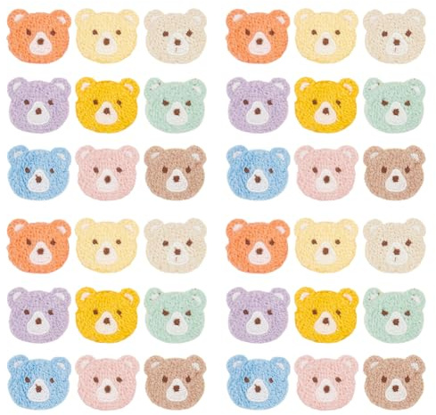 FINGERINSPIRE 36 Stück Gehäkelte Bärenkopf Applikationen 9 Farben Kleiner Bärenkopf Gehäkelte Applikationen Aus Gestricktem Stoff Bärenkopf Zum Aufnähen Reparaturflicken Für Jacken Kleider Kleidung