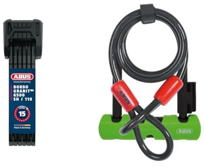 ABUS Faltschloss Bordo Granit XPlus 6500 SH mit Halterung & Bügelschloss Ultra 410 + SH34-Halterung + Sicherungskabel Cobra 10/120