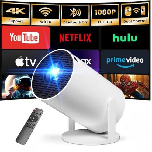 2025 [Built-in Apps] Mini Projector with WIFI 6 and Bluetooth, 4K 1080P Support Portable Projector 180° Rotatable 130'' Screen Movie Projector Auto Keystone Compatible for Laptop, PC, Smartphone