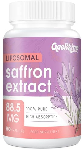 Liposomal Saffron Supplements 88.5 mg, 100% Pure Saffron Extract Capsules, Premium Saffron for Mood, Focus, Vision & Energy, 60 Capsules, 2-Month Supply