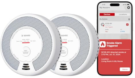 X-Sense Wi-FI Détecteur de Fumée et de Monoxyde de Carbone Connecté avec Pile remplaçable, Détecteur Combiné Intelligent Compatible avec l’Application X-Sense Home Security, SC06-WX, Lot de 2