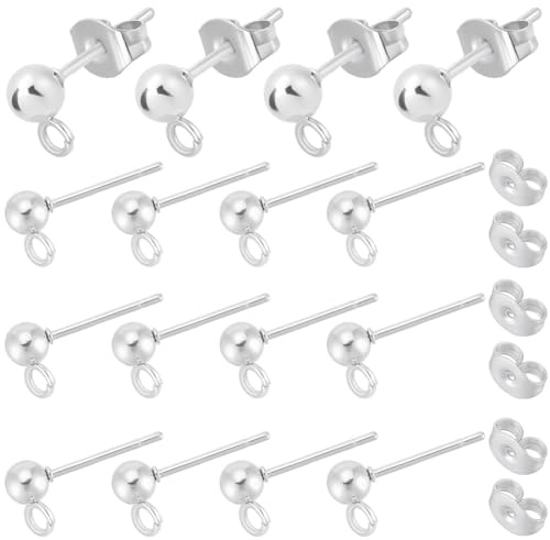Beebeecraft 1 Box 100 Stück Ohrstecker Mit Kugeln 925 Stück Sterling Silber Plattiert 304 Edelstahl Silberfarbener Runder Stecker Mit Loch Für Baumelnde Ohrringe Schmuckherstellung Zum