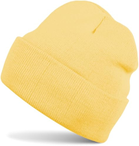 styleBREAKER Unisex Strickmütze Beanie Umschlag Polyacryl, Butterblumengelb