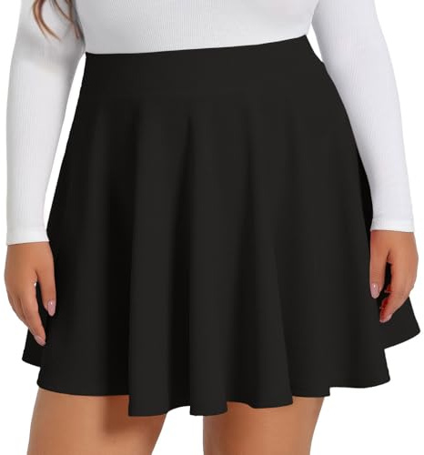 JOELLYUS Plus Size Skirts for Women Pleated Short Skirt, Black, 3XL