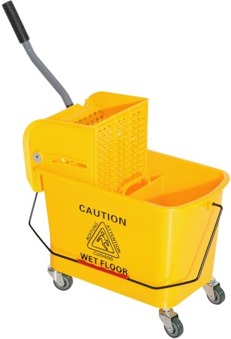 HOMCOM 20L Compact Mop Bucket with Wringer and Handle on Wheels Yellow | Mop Bucket for Floor Cleaning, Separate Dirty and Clean Water, for Home, Flat