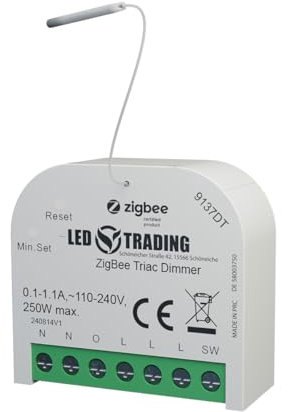 Moduli a incasso, dimmerabili, 1 canale per 230 V max. 200 W LED con pulsante/collegamento interruttore, lampade dimmerabili, trasformatori e luci (doppio dimmer)