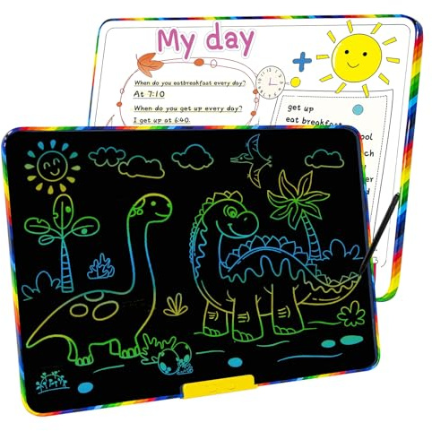 Kinder LCD Schreibtafel 16 Zoll, Zweiseitig Nutzbar mit Farbbildschirm, Wiederaufladbar & Löschbar, Bessere als Traditionelle Einseitige Tafeln für Lernen & Spielen