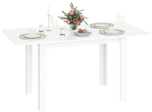 HOMCOM Tavolo da Pranzo Allungabile per 4-6 Persone con Pannelli a Ribalta, Tavolo da Cucina Allungabile in MDF, per Sala da Pranzo, Soggiorno, 120-160x80x78 cm, Bianco Lucido
