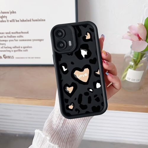 ESONG Stilrent leopard mobilskal för Motorola Moto G34 5G/G45, Smalt design för kvinnor och flickor med hjärtmönster​, ultratunt Mjukt TPU stötsäkert silikonskal Svart