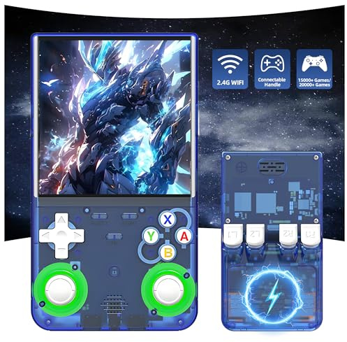 R36 Ultra Retro Handheld Game Console,15000+ Games,25 Emulators,4 IPS OCA HD Screen,Open Source Linux System,Retro Games Console Handheld Emulator,WIFI Online Battle & Handle Connection (Blue-64G)