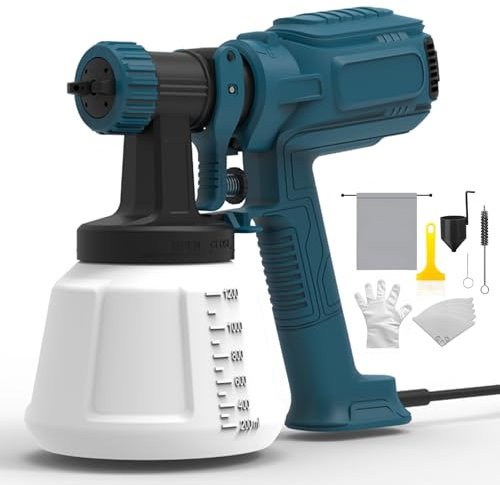 800W HVLP Paint Sprayer, Ultra-Light Electric Paint Spray Gun with 1200ML Container, 4 Nozzles & 3 Patterns, High Power Electric Spray Gun for House Painting, Walls, Cabinets, Fence, Decks, DIY (Blue)