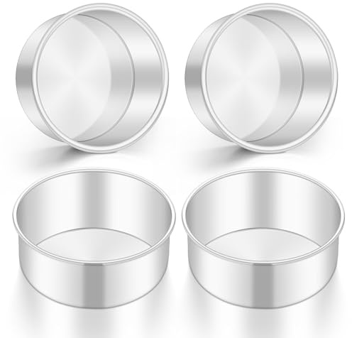 Onader 5Inch Cake Tin Set of 4, Stainless Steel Small Round Baking Pans | Healthy, Sturdy & Non-rust, Mirror Finished & Dishwasher Safe, One Piece Design, Great for Birthday Christmas Wedding Baking