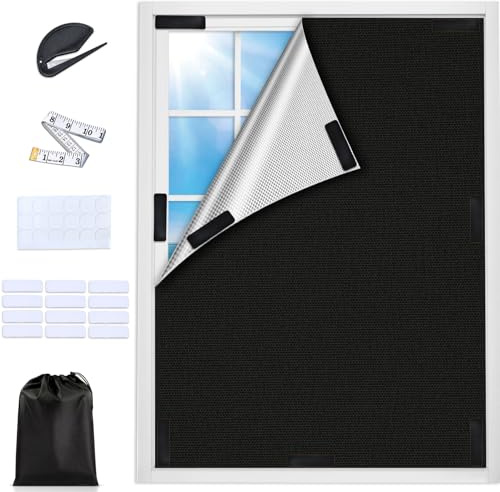 100% Blackout Window Cover, Portable Blackout Curtains for Bedroom Cuttable No Drill Window Blinds, Black Out Shades Fabric Sheet for RV, Travel, Media Room Pleated Windows Shades, 39'' x 57''