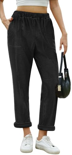 Yutdeng Pantalones de Pana para Mujer Cintura Elástica Pantalones Anchos Cintura Alta Casuales Pantalón de Pana Mujer Largos Pantalon Pierna Recta Casual Elásticos Cómodo Invierno Otoño con Bolsillos