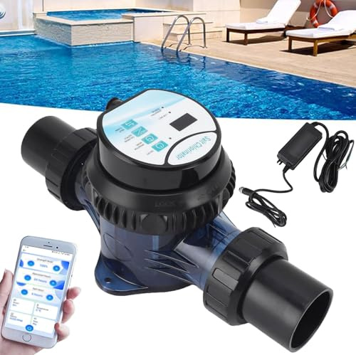 Système de Chloration d'eau Salée, Générateur de Chlore au Sel avec Autonettoyant et Contrôle par APP, pour Piscines Jusqu'à 13000 Gallons, ébit Réglable de 25 à 100%, pour Piscines Hors Sol,2g/h