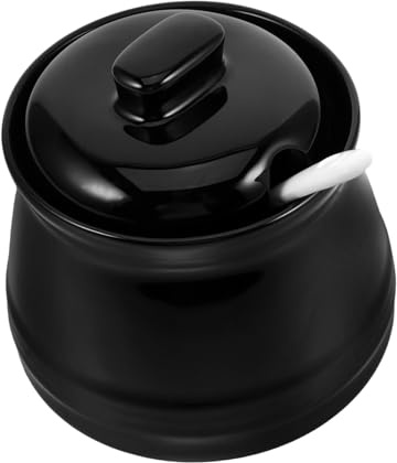 ABOOFAN Pot à Épices En Céramique 350 Ml Noir Avec Cuillère Intégrée, Sucrier Compact Cuisine, Conservation Fraîcheur Optimale, Rangement Épices Et Sucre, Boîte à Condiments Décorative