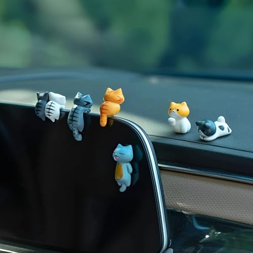 6 Pcs Décoration Voiture Intérieure Chat Mignon,Figurines en Résine pour Tableau de Bord,Accessoires Voiture Intérieur,Ornements de Chat pour Rétroviseur,Décoration Chaton, Mini Accessoires de