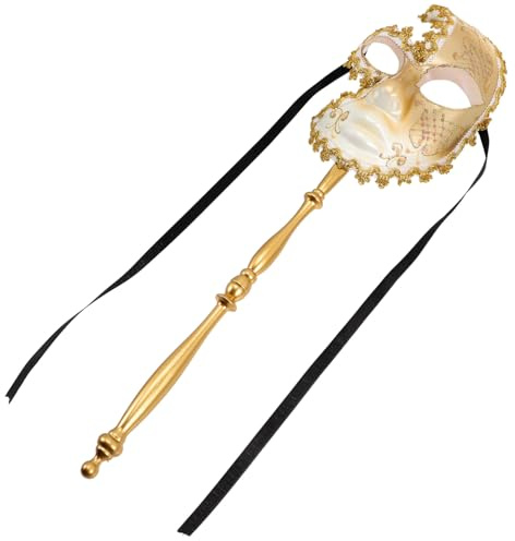 Masque de Scène Veniten Ambiance Halloween Bâton pour Femmes Cosplay | Plastique Blanc Léger, Design Créatif, Accessoire Portable pour Photo Prop, Carnaval, Filles et Usage