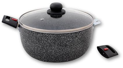 BERGER Kochtopf 20 cm mit Glasdeckel | Induktionsgeeigneter Suppen- & Nudeltopf für Camping & Küche | Robuster Topf aus Stone-Rock Serie | Für alle Herdarten geeignet (20 cm)