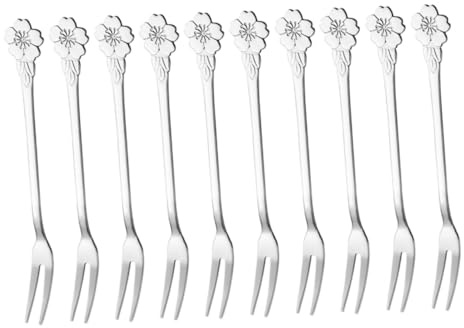 Hemobllo Forchette da Dessert in Acciaio Inox, 10 Pezzi, Design a 2 Rebbi, Riutilizzabili, per Frutta e Torte, per Bar e Locale