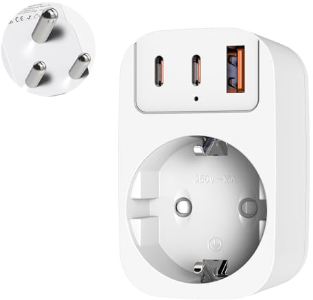 Adaptateur Prise France vers Afrique du Sud, THUNIX Adaptateur Voyage Type M USB C, Adaptateur pour Afrique du Sud avec 2 1 Type C et USB A pour Namibie, Swaziland, Lesotho et Bhoutan(Blanc)