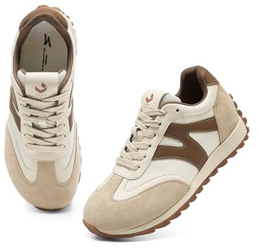 somiliss Zapatillas anchas para mujer, transpirables, plantilla extraíble, marrón/blanco, 41.5 EU Ancho