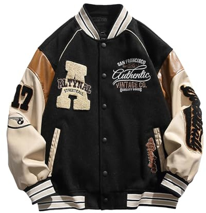 Men Varsity Jacket Color Block Letter Print College Baseball Jackets Vintage Outwear with Pockets Unisex Coat Patchwork Top Fall Bomber Biker Jacket Outwear ﻿