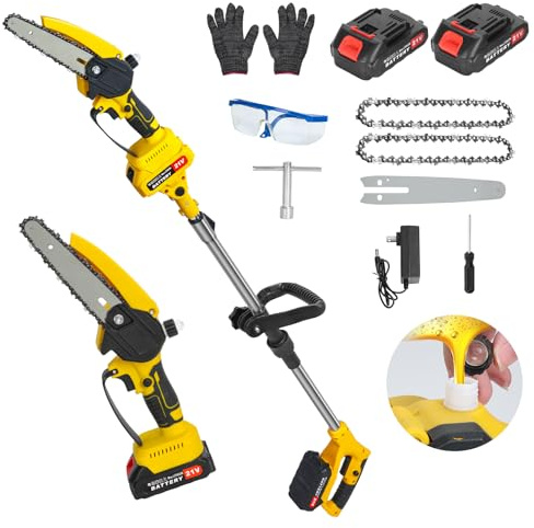 Mini motosega 2 in 1 da 15,2 cm, motosega elettrica senza fili, alimentata a batteria, con oliatore, 2 batterie da 1500 mAh e motore senza spazzole, piccole seghe da giardino portatili per taglio del