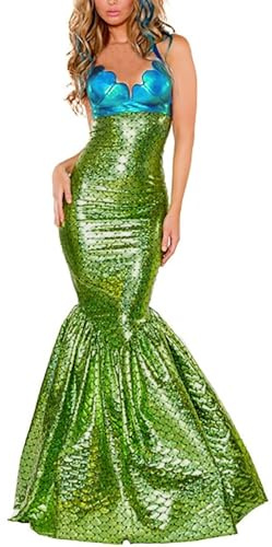 Meerjungfrau Kostüm Damen Pailletten Langer Rock Damen Glitzer Kleid Meerjungfrauenflosse Print Mermaid Kostüm für Karneval Unterwasserwelt Strand Cosplay Kostüme