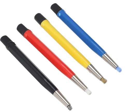 Generic Kratzbürsten-Stift-Set, Vielseitige Rostentfernungsstifte für die Reinigung von Uhren, Schmuck, für Autos, Leiterplatten, Glasfaser, Nylon, Stahl, Messing, 4 Stück
