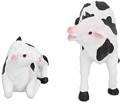 KIMISS Ensemble de Jouets d'animaux Mignons – 2 Pièces, Figurine de Vache en Résine, Sculpture d'animaux, Artisanat, Ornement de Jardin Miniature, Décorations de bonsaï de Jardinage – Ornement de