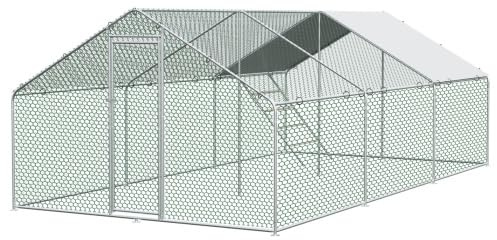 Begehbarer Hühnerstall 3x6m mit Auslauf – winterfestes Freilaufgehege aus 1mm Stahlrohr, Sicherheitsschloss & Sitzleiter – XXL Voliere für Enten, Tauben, Truthähne und Hühner