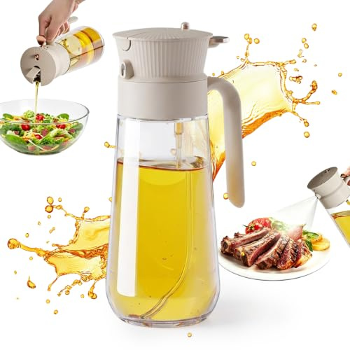 RoseFlower 500ml pulverizador aceite spray de acero inoxidable (2 en 1), pulverizador de aceite con boquilla fina a prueba de fugas - Dispensador de aceite de oliva para ensaladas, salsas, vinagre