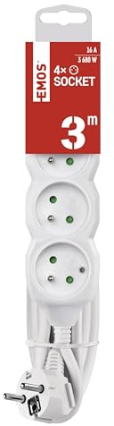 EMOS Ciabatta elettrica a 4 prese da 3 m, 4 prese francesi ruotate a 45°, 250 V, 16 A, 3680 W, isolamento in PVC di alta qualità, H05VV-F3G 1,5 mm2, maggiore protezione da contatto, IP20 per interni