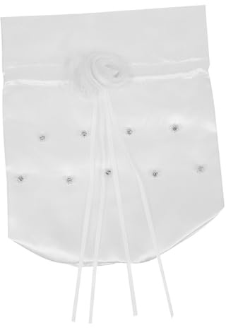 Hemobllo Borsa da Sposa Raffinata Manico Portatile Bianco in Tessuto Satinato e Design a Coulisse, Decorata con Perline e Cristalli per Cerimonia Nuziale