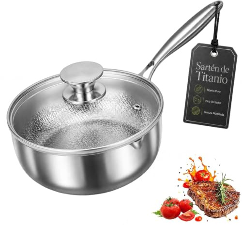 Padella Titanio Puro Antiaderente 18/20/22 cm, Padella in Titanio Senza Rivestimento, Lspessito Ultra-resistente/Resistente ai Graffi/Non Rivestito ，È dotato di coperchio：20cm