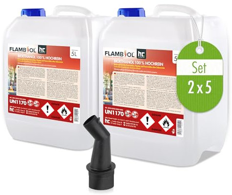 10 L FLAMBIOL® Premium Bioethanol 100% für Ethanol Kamin, Ethanol Feuerstelle, Ethanol Tischfeuer und Bioethanol Kamin (2 x 5 L) von Höfer Chemie