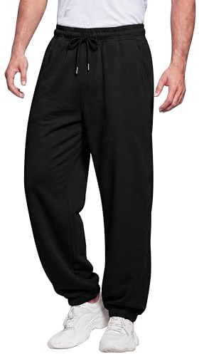 Love My Fashions® Mens Trousers Drawstring Elasticated Cuff Jogging Fleece Bottoms Zip Pockets Close Hem Casual Outwear Sweatpants Black Medium